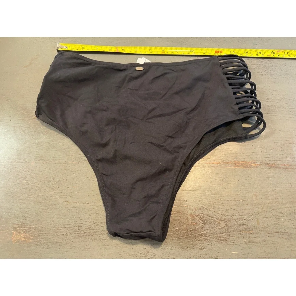 Raisins Black High Waisted Caged Strappy Bikini Bottoms Swimwear Size Small